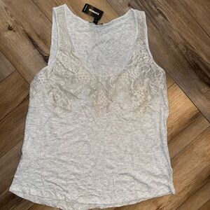 Express Light Gray Lace Tank Top